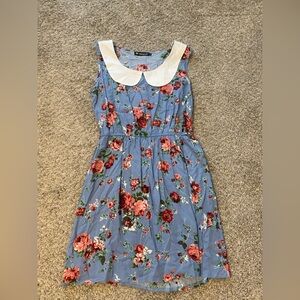 Allegra K Blue Floral Fabric Collared Dress